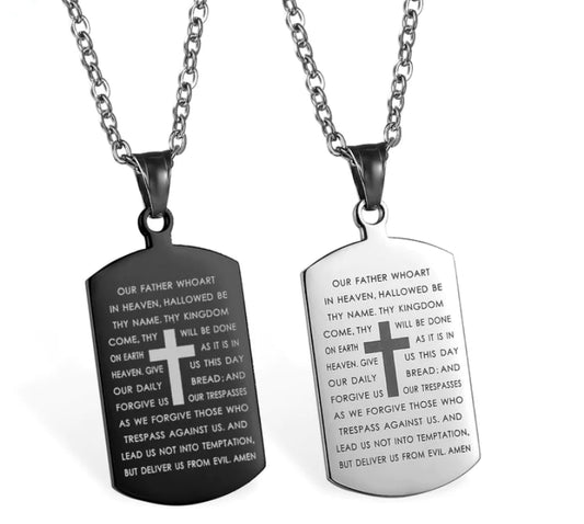 Couple's Cross Necklace with Bible Design