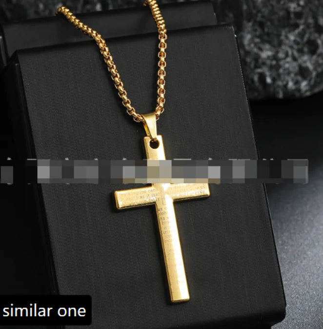 Cross Necklace with Jesus and Bible Verse Design