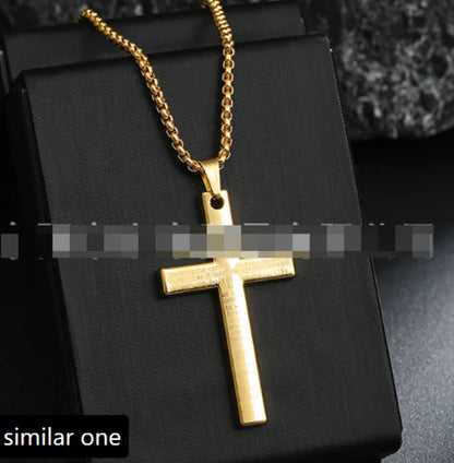 Cross Necklace with Jesus and Bible Verse Design