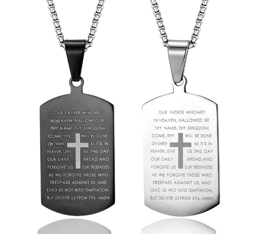 Couple's Cross Necklace with Bible Design