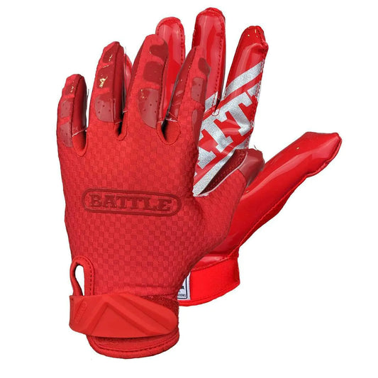 Battle Sports Triple Threat Wide Receiver Gloves - Adult & Youth Football Gloves - Ultra Stick Gloves - Youth X-Large Red